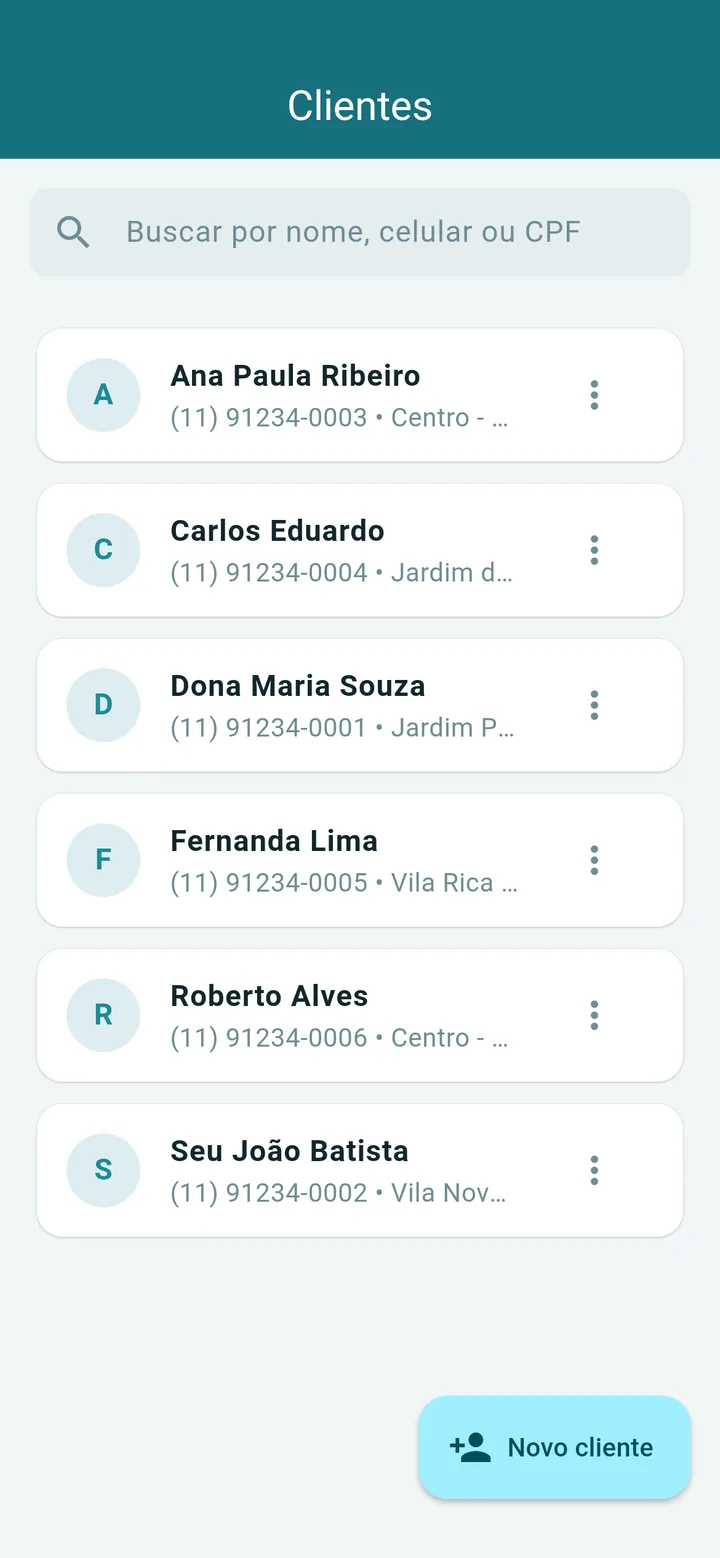 | Lista de clientes
