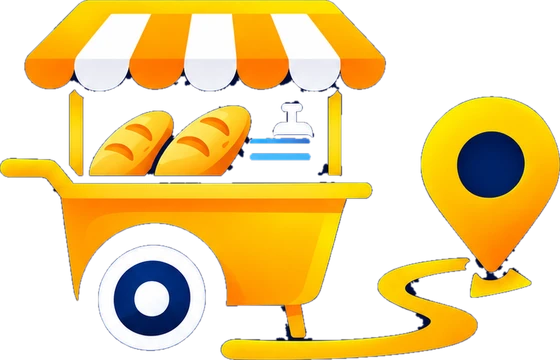 Ganha Pão PDV: carrinho de pães com o pino da rota