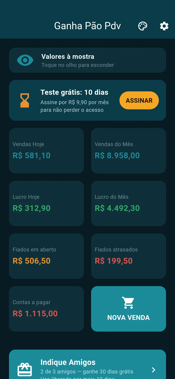 Painel no tema escuro petróleo