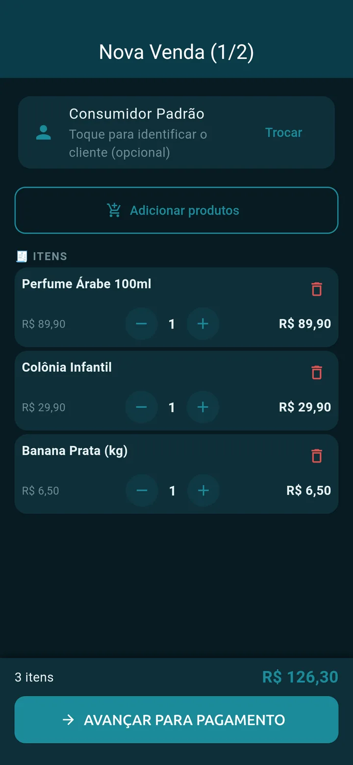 | Nova venda no tema escuro