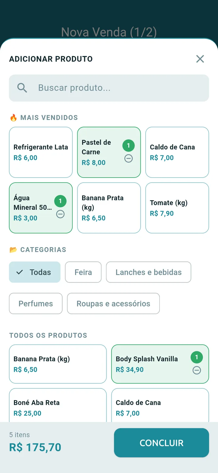 | Escolha dos produtos
